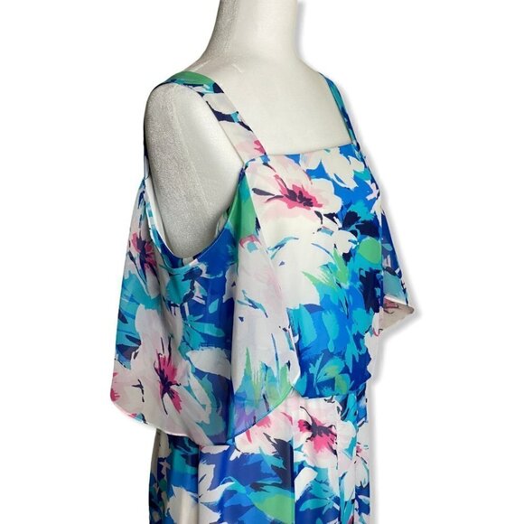 Nine West Midi Dress Tropical Floral Cold Shoulder Flutter Sleeve Womens Size 12 - Picture 7 of 10